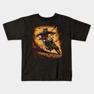 Skeleton riding a motorcycle Kids T-Shirt